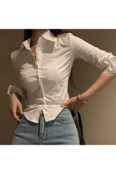 Elegant Cropped Blouse WHITE Shoptery