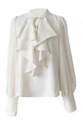 Acubi Elegant Ruffle Blouse and Bow Skirt Set tops Shoptery