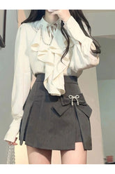 Acubi Elegant Ruffle Blouse and Bow Skirt Set Shoptery