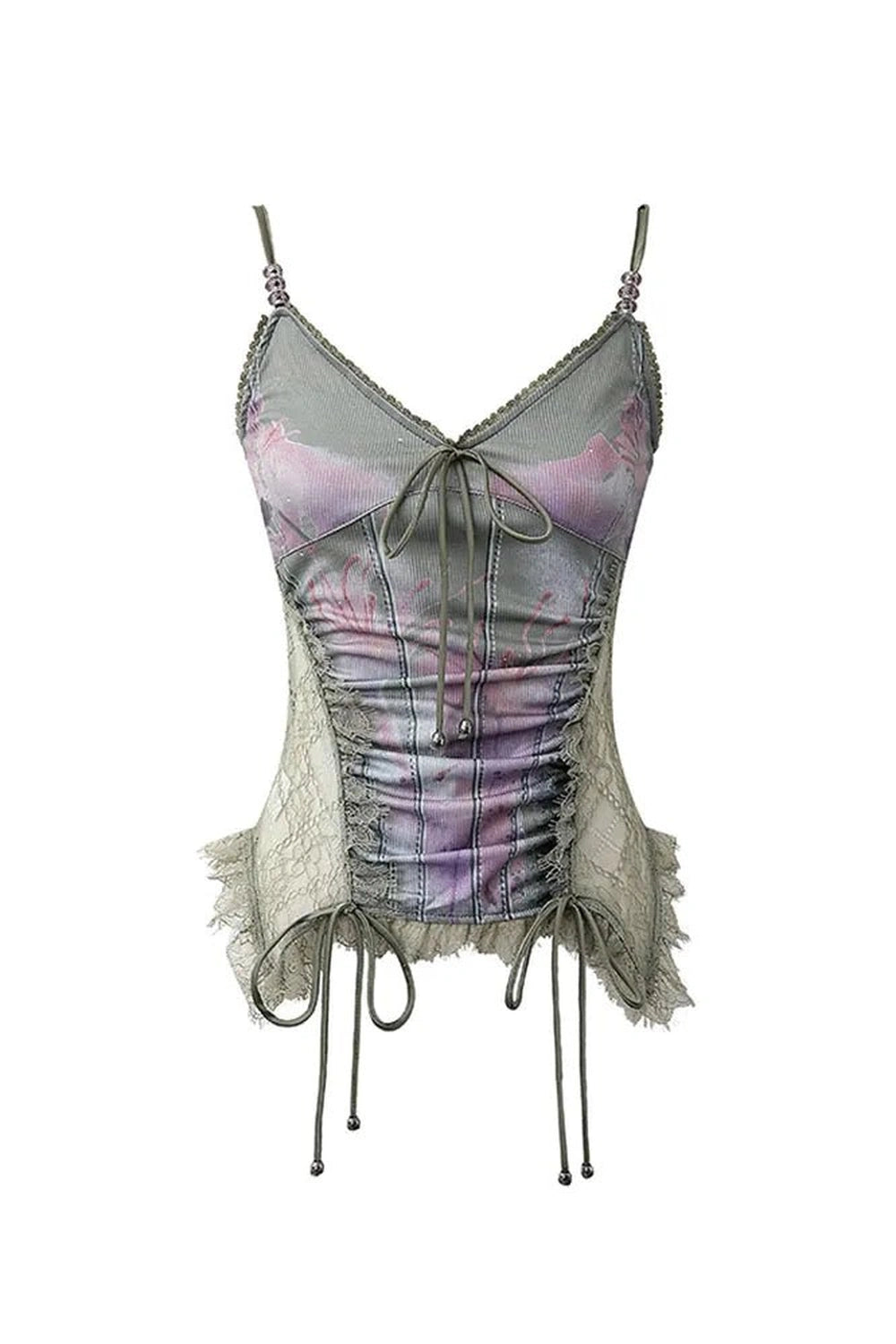 Edgy Ethereal Lace-Up Corset Top Green Shoptery