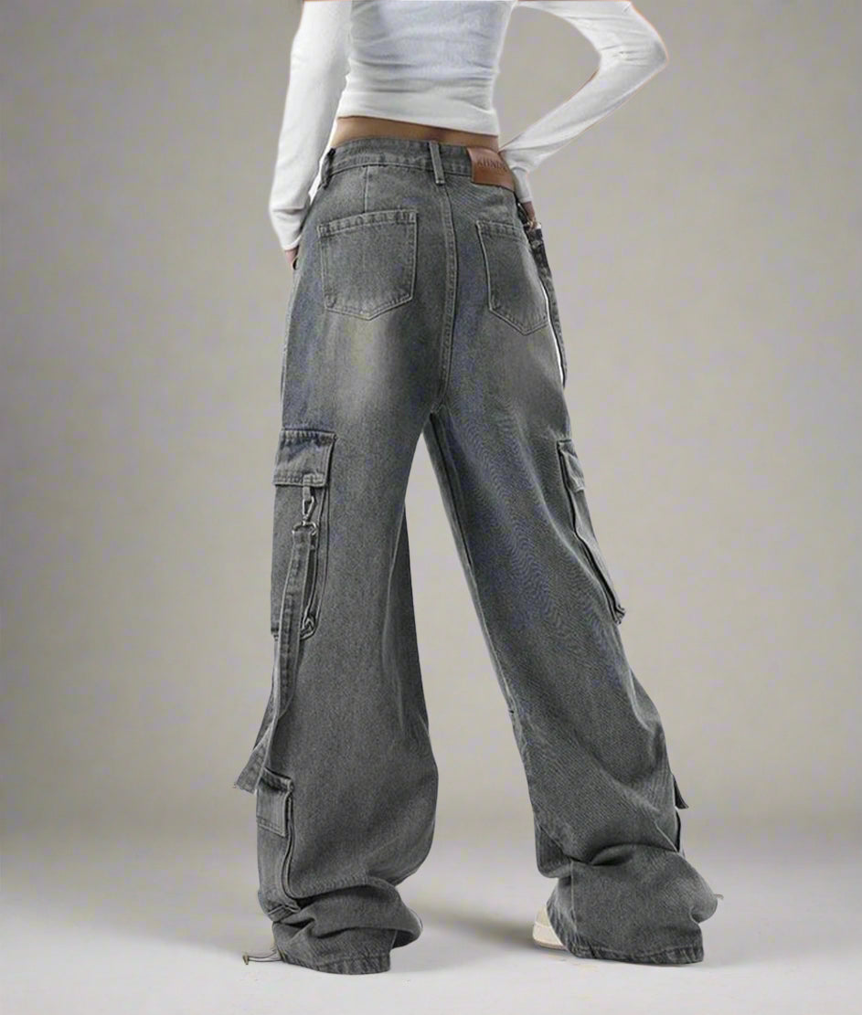 Y2k Extreme Wide-Leg Cargo Jeans Shoptery
