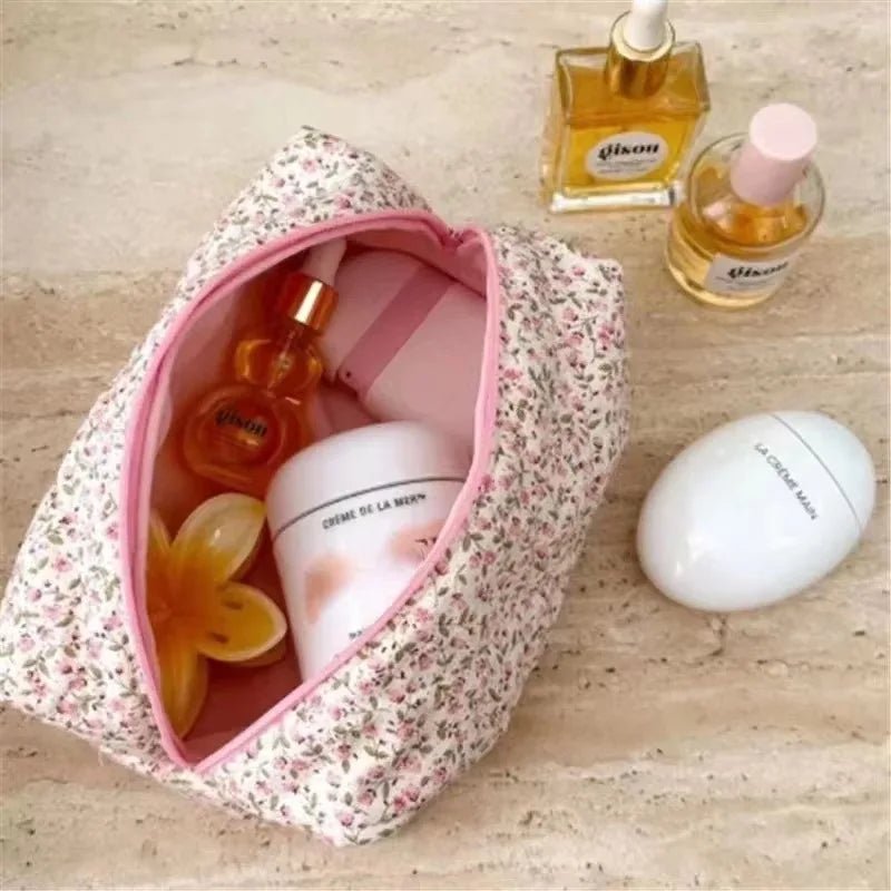 Floral Bloom Quilted Coquette Makeup Bag Shoptery