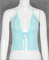 Floral Halter Crop Top Blue Shoptery