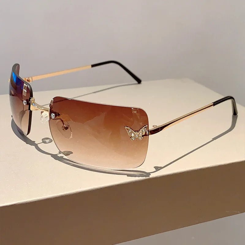 Y2k Flutter Glow Rimless Sunglasses Tea Shoptery