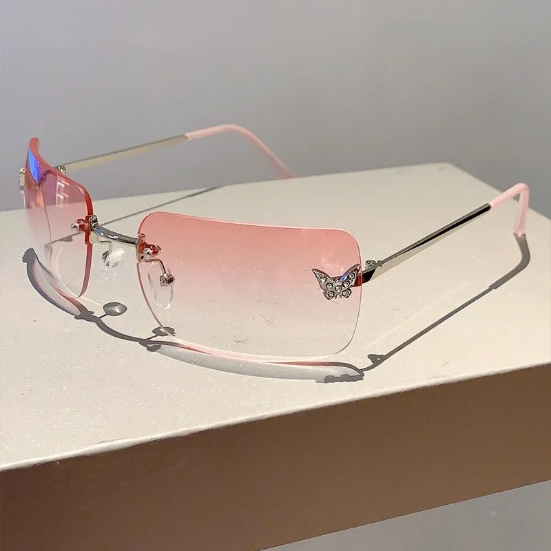 Y2k Flutter Glow Rimless Sunglasses Pink Shoptery