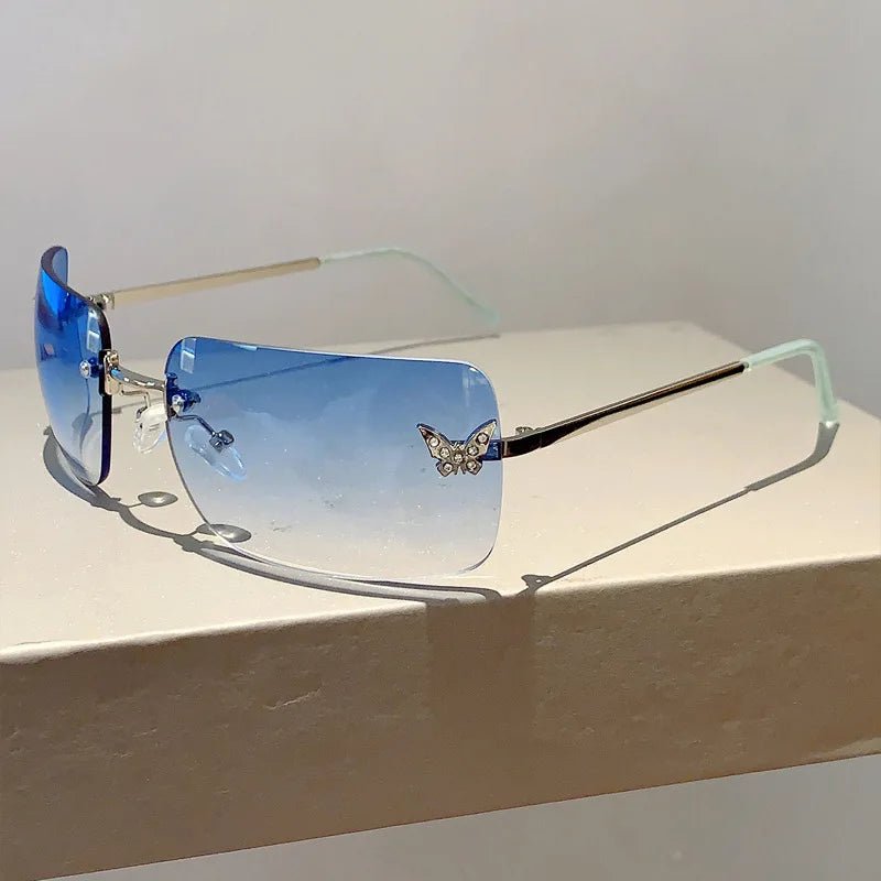 Y2k Flutter Glow Rimless Sunglasses Blue Shoptery