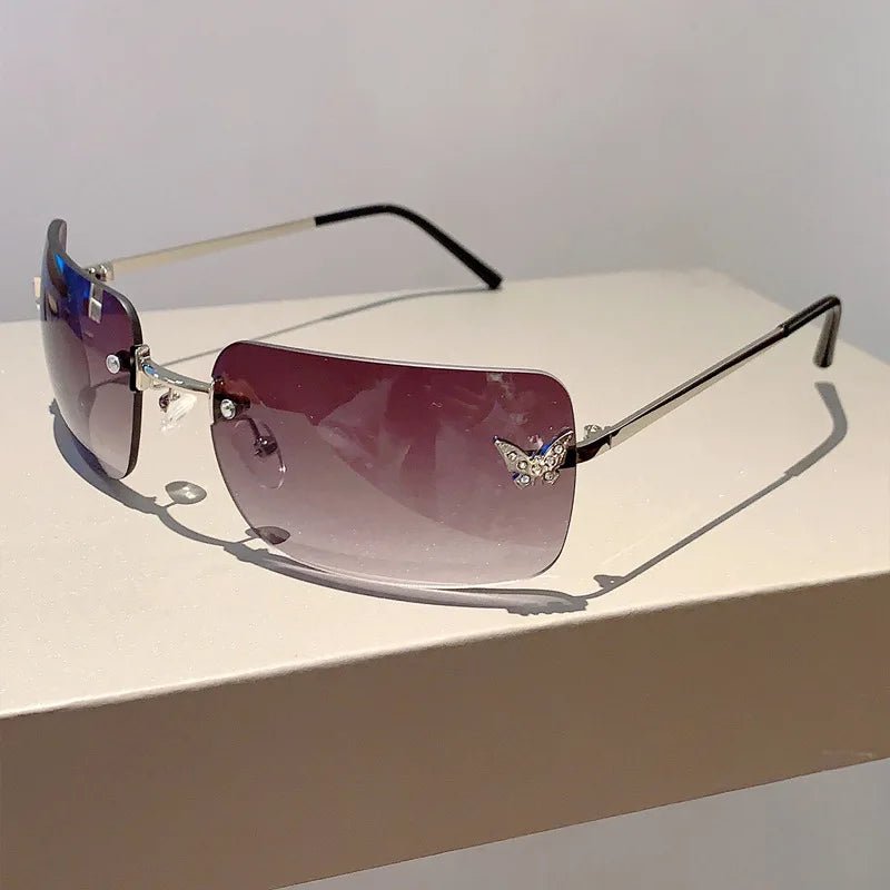 Y2k Flutter Glow Rimless Sunglasses Gray Shoptery