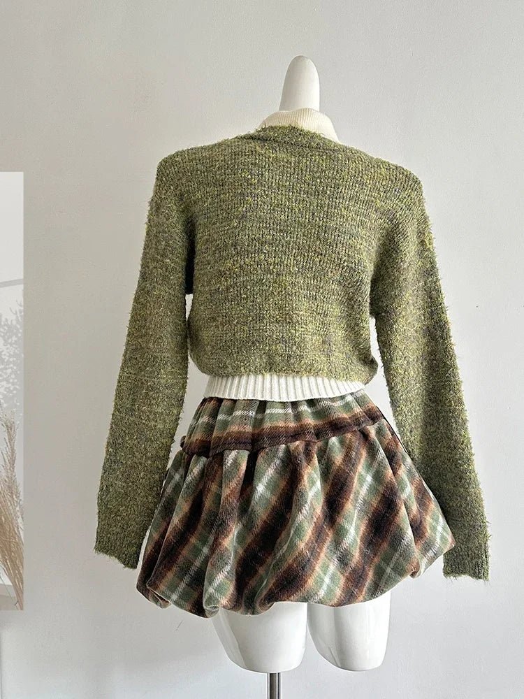 Forest Charm Alt Plaid Skirt Outfit Set Shoptery