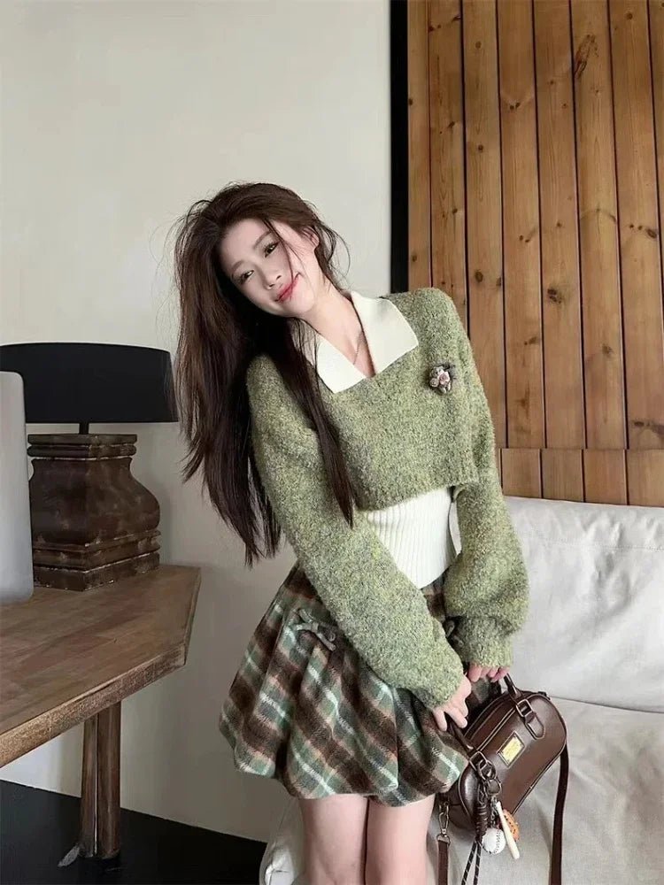 Forest Charm Alt Plaid Skirt Outfit Set Shoptery