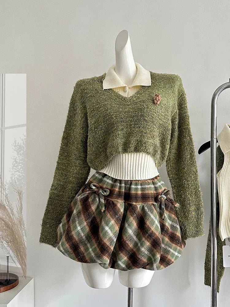 Forest Charm Alt Plaid Skirt Outfit Set Shoptery