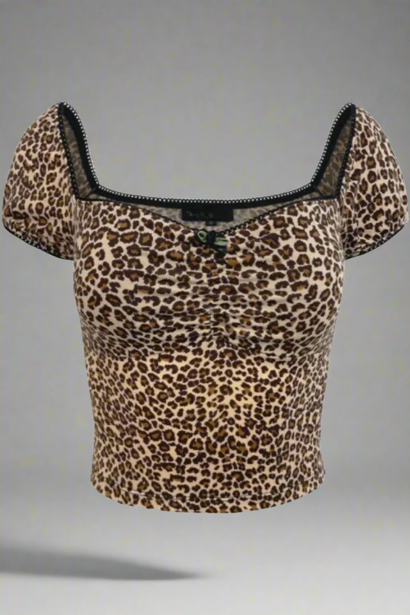 Aesthetic French Leopard Crop Top leopard Shoptery