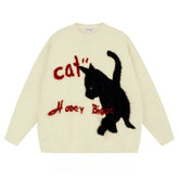 Aesthetic Fuzzy Black Cat Knit Sweater Apricot Shoptery