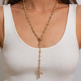 Golden Rosary Cross Aesthetic Necklace Gold Color Shoptery