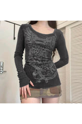 Alt Goth Angel Graphic Long Sleeve Top as the photo show Shoptery