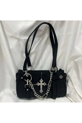 Y2k Cross Chain Shoulder Bag black Shoptery