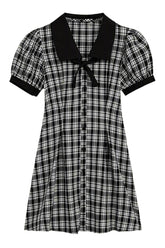 Retro Plaid Peter Pan Dress Black Shoptery