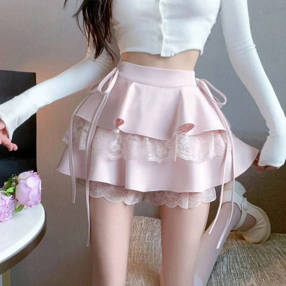 Gothic Ruffle Tiered Skirt Pink Shoptery