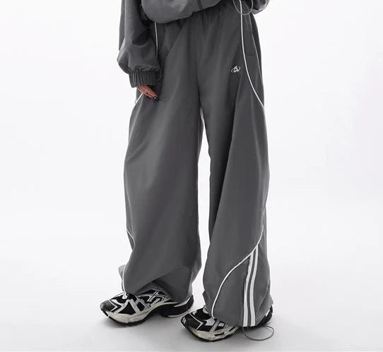 Gray Wave Piped Y2k Jogger Outfit Set Trousers Shoptery