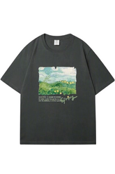Aesthetic Green Print Oversized Street T-shirt Dark Grey Shoptery