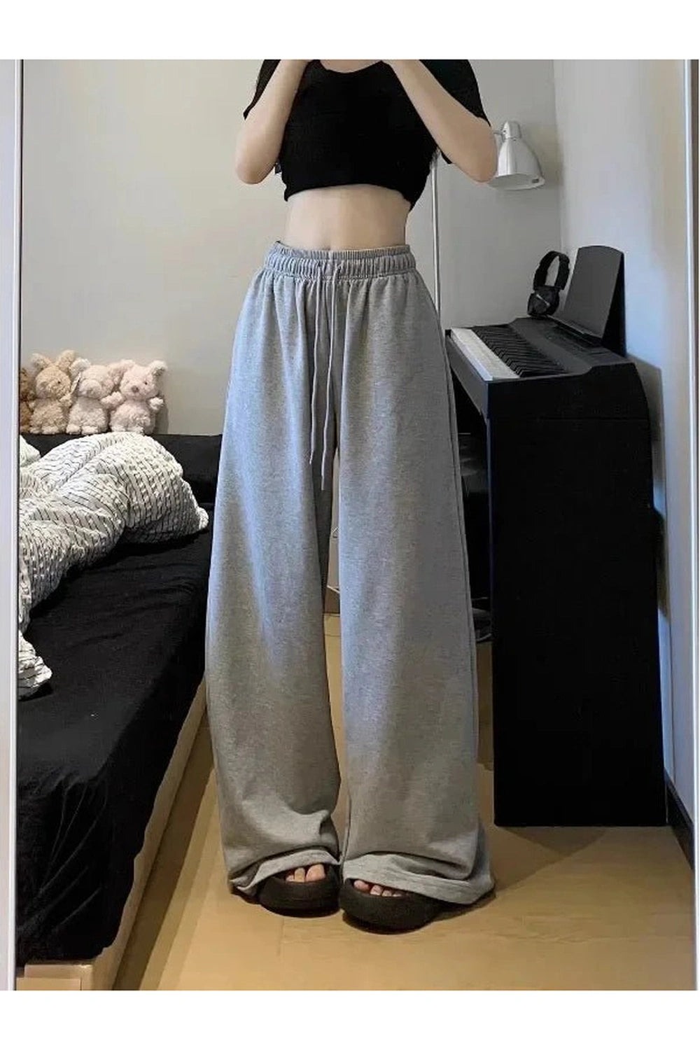 Grey Casual Wide Joggers Grey Shoptery