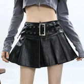 Grommet Belted Alt Leather Mini Skirt Black Shoptery