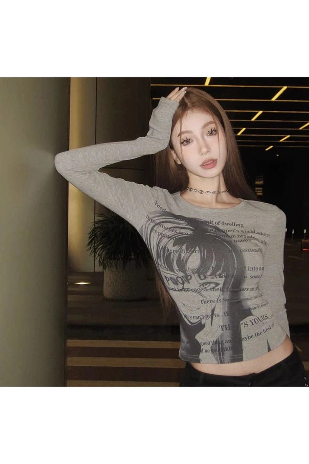 Alt Print Long Sleeve Crop Top Shoptery