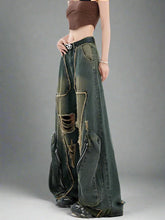 Y2k Edgy Zipper Wide-Leg Jeans Blue Shoptery