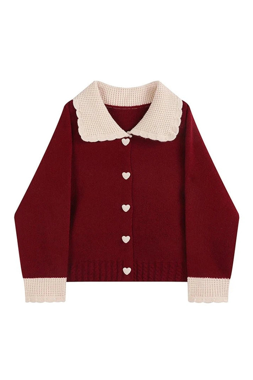 Retro Fall Heart Button Contrast Collar Cardigan Red One Size Shoptery