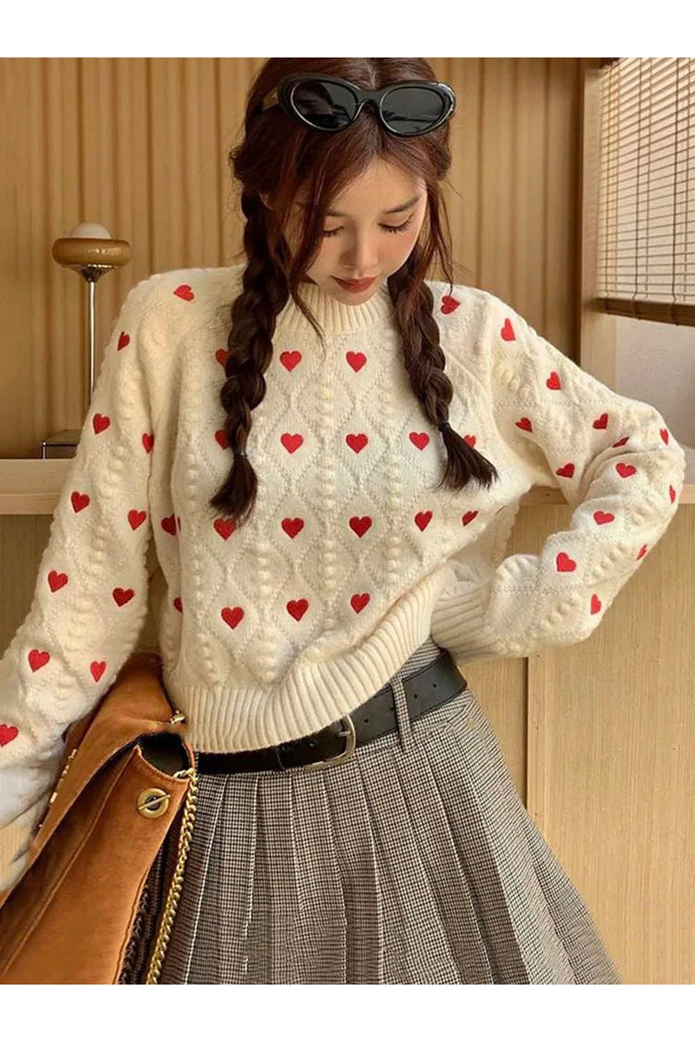 Retro Heartfelt Cuddle Knit Sweater Shoptery