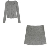 Acubi Style Heather Knit Co-Ord Outfit Set Grey 2 Piece Set Shoptery
