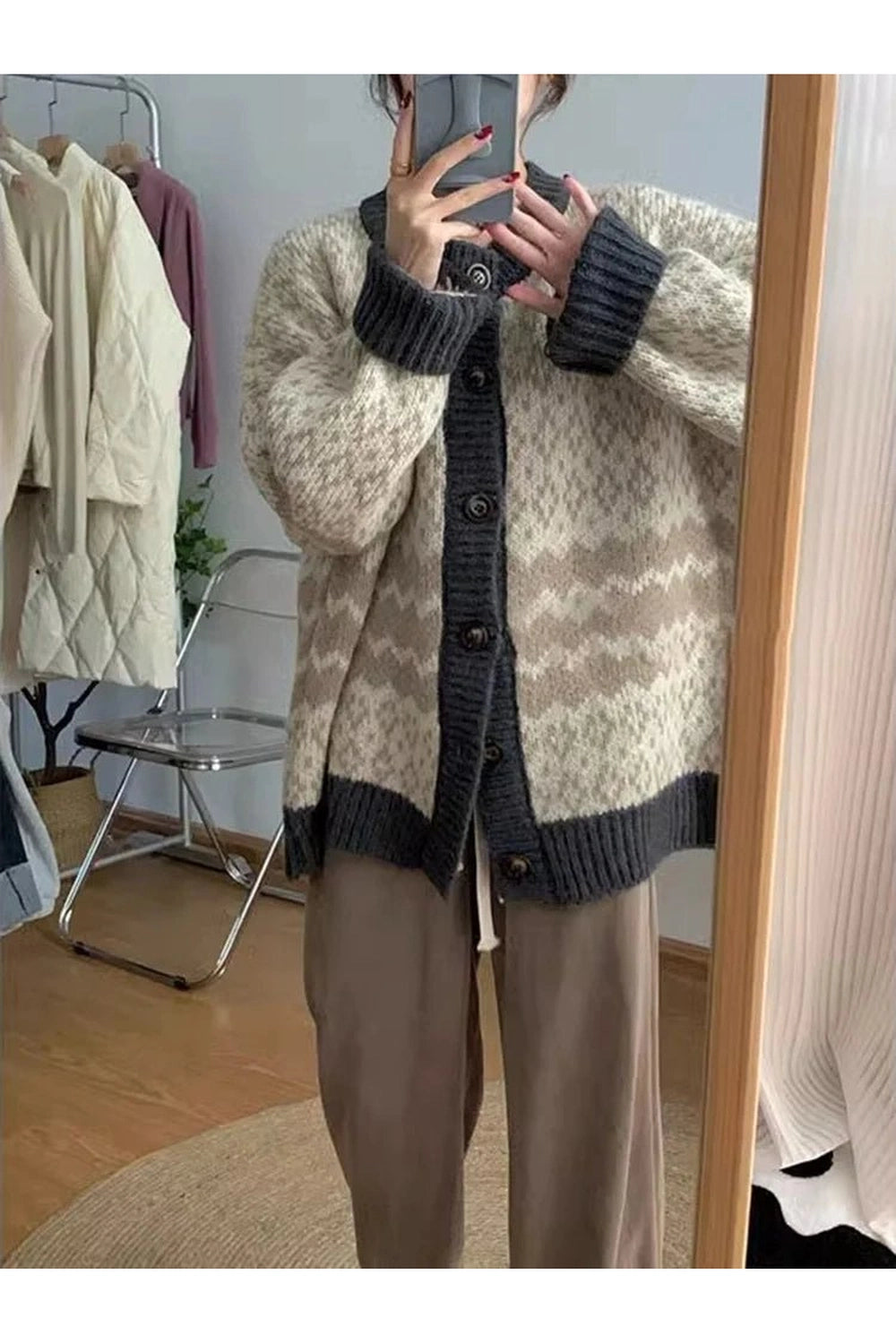 Retro Jacquard Button Cardigan Shoptery