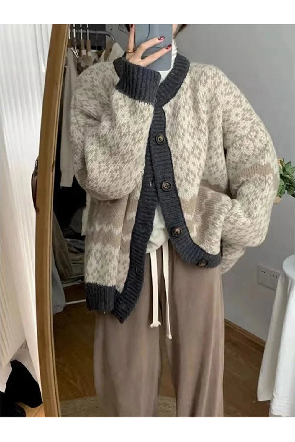 Retro Jacquard Button Cardigan Shoptery