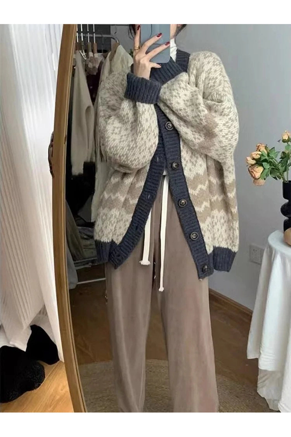 Retro Jacquard Button Cardigan Shoptery