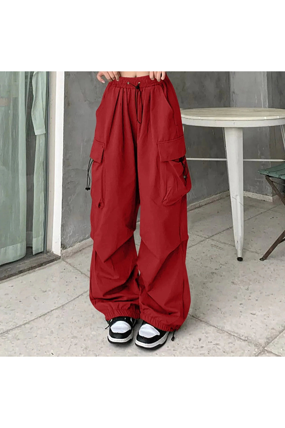 Y2k Aesthetic Baggy Cargo Pants Red Shoptery