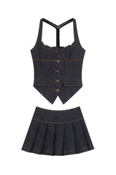 Retro Lace-Up Indigo Mini Set 2 Piece Set Shoptery