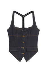 Retro Lace-Up Indigo Mini Set Only Tops Shoptery