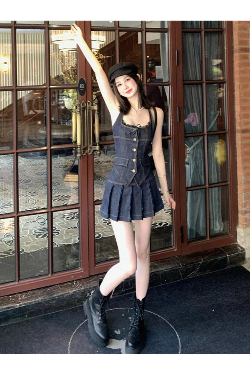 Retro Lace-Up Indigo Mini Set Shoptery