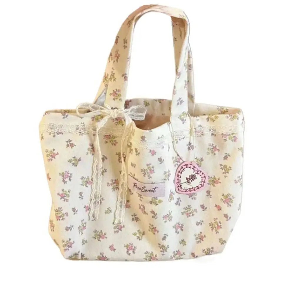 Coquette Large Lace Bow Bag Floral Canvas Bag Shoptery