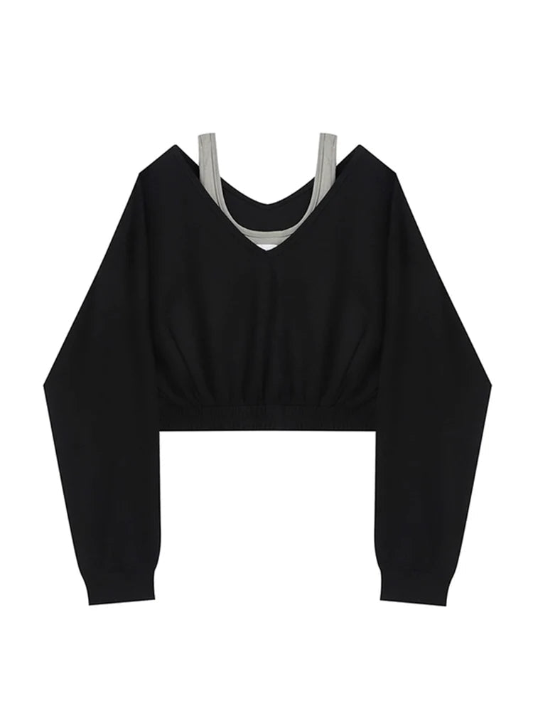 Alt Layered Strap Crop Sweatshirt Black Shoptery