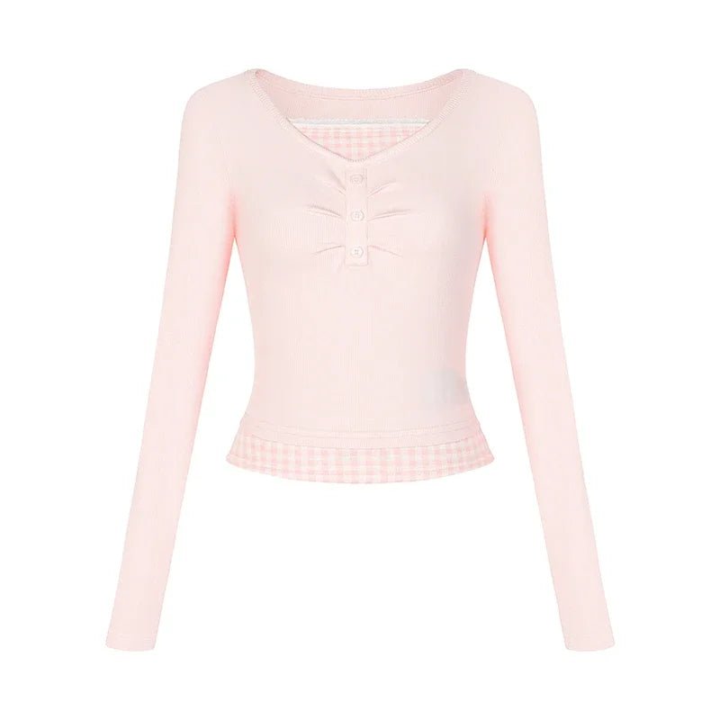 Pastel Cute Lemon Gingham Layered Top Pink Shoptery