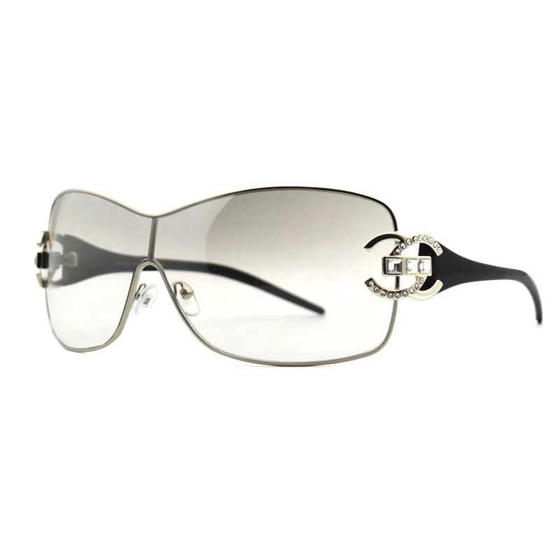 Y2k Luxe Diva Shield Sunglasses Silver Shoptery