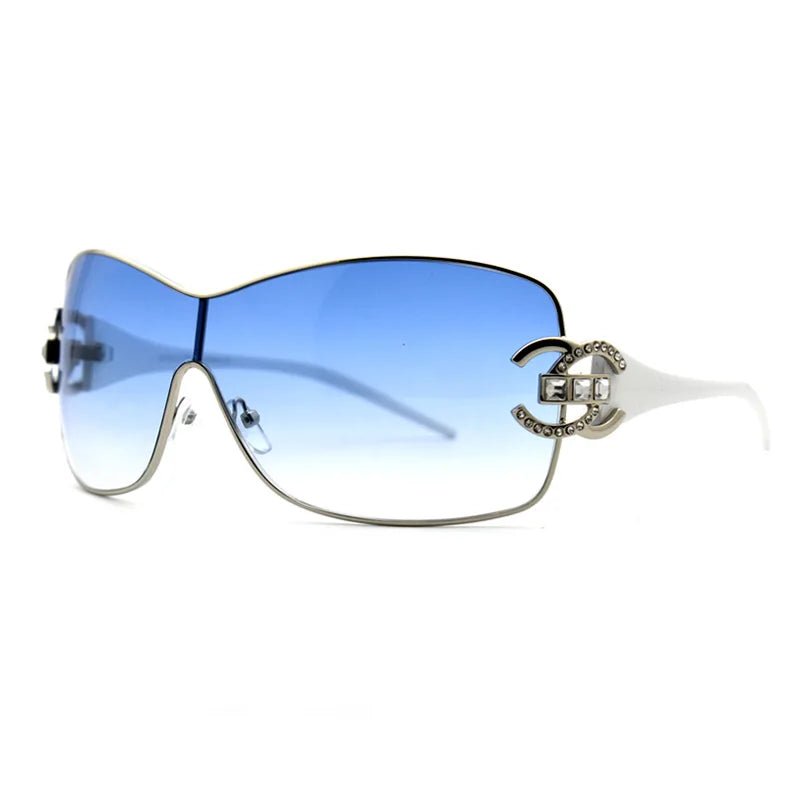 Y2k Luxe Diva Shield Sunglasses Blue Shoptery
