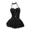 Visual Kei Black Brocade Lace-Up Corset Mini Dress with Cross Chains black China Mainland Shoptery
