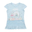 Fairy Kei Pastel Kawaii Cat Print Ruffle Hem Short Sleeve Top blue Shoptery