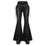 Visual Kei Chain-Detail Lace-Up Mesh Flare Pants with Split Hem Shoptery