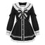 Jirai Kei Sailor Collar Lace Bow Pearl Button Mini Dress black Shoptery