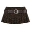 Gyaru Leopard Print Pleated Mini Skirt with Studded Belt Beige Shoptery