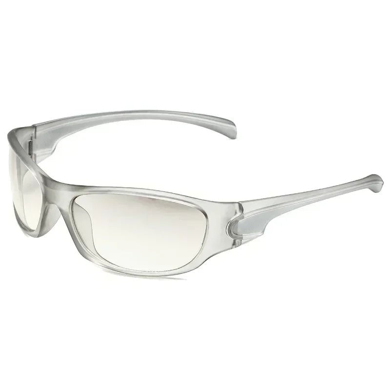 Y2k Matrix Vision Wraparound Sunglasses White Silver Shoptery