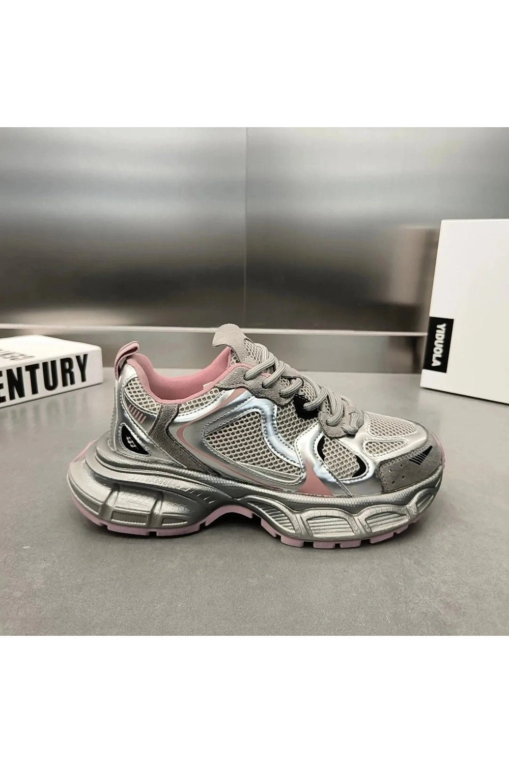 Metallic Violet Edgy Chunky Sneakers 7 Shoptery