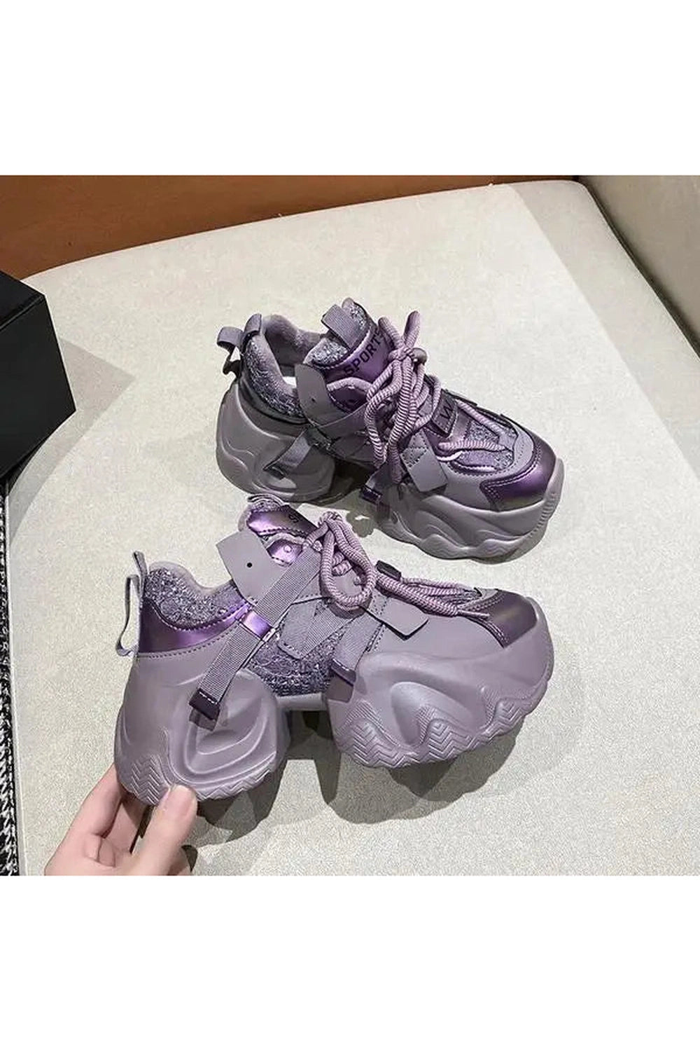 Metallic Violet Edgy Chunky Sneakers 3 Shoptery